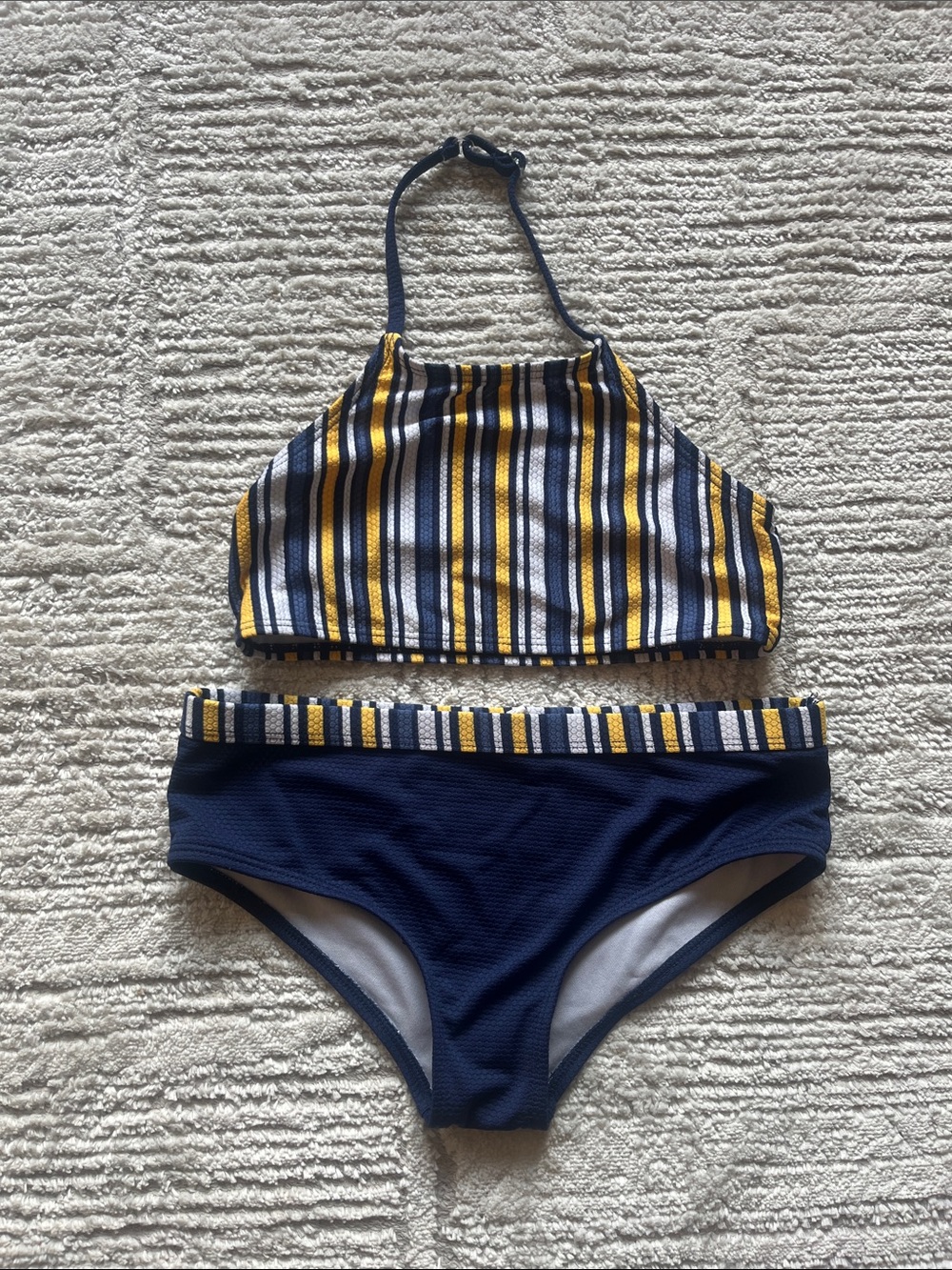 Ripzone | Girls' Navy & Yellow Stripe Two-Piece Swim Set, L